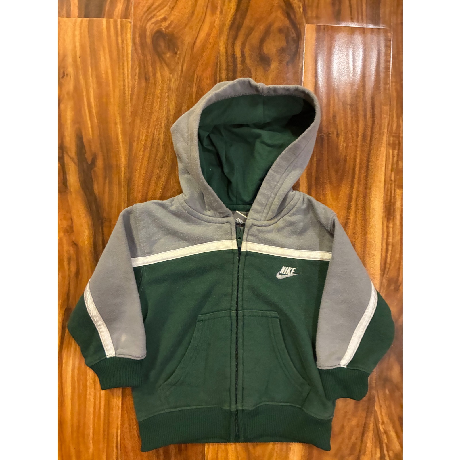 Nike Toddler Boys Full Zip Hoodie Green Grey Colorblock Fleece Sweatshirt 2t